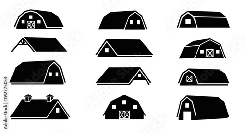 Various Barn and Roof Silhouettes Set - Farm Building Icons