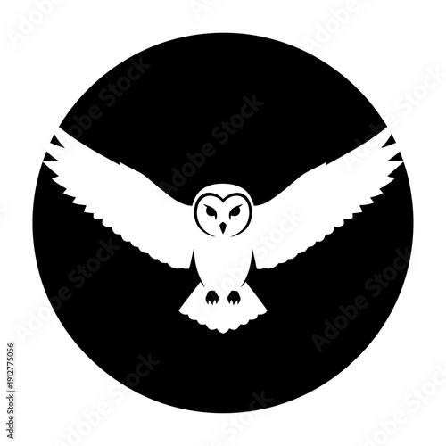 Flying Owl Silhouette Illustration, Wisdom and Knowledge Mascot Logo, Night Bird Predator Vector Graphic