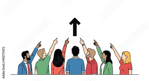 Group of People Pointing Upwards Together.