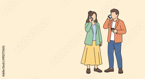 Man and Woman Talking on Mobile Phones.