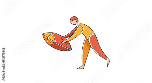 Minimalist Vector Icon: Stylized Person Carrying a Large Geometric Cushion or Abstract Cargo Object