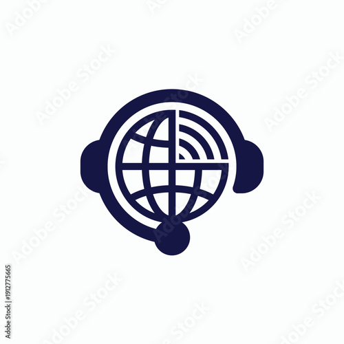 Global communication support service with headset and world map icon.