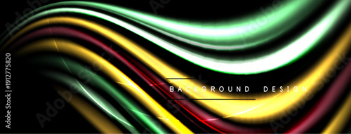 Abstract flowing lines create dynamic, colorful wave pattern. Dark background emphasizes vibrant curves, modern design element.