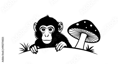 Black and white cartoon illustration of a wolf and lion face with a fun monster skull art design and animal vector symbol