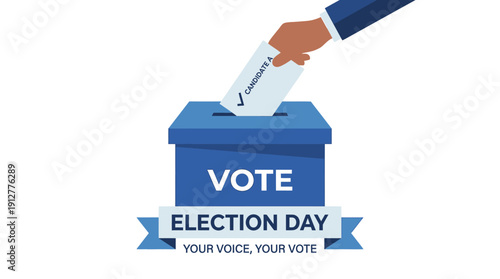 Political Election Vector – Hand Placing Ballot in Box with Checkmarks, Civic Engagement, Voting Symbol, Democracy Concept, Business Politics Illustration, Decision‑Making Graphics