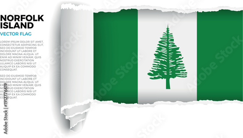 Flag of Norfolk Island. Flag revealed through torn paper rolled up on a transparent background