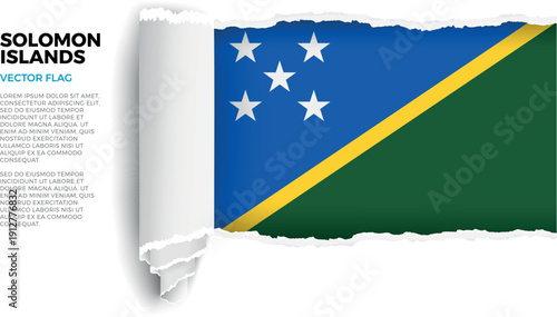 Flag of Solomon Islands. Flag revealed through torn paper rolled up on a transparent background