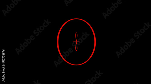 Minimalist red lowercase letter 'f' inside a vibrant glowing red circle against a deep black background, abstract graphic design.