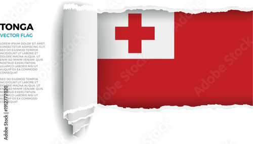Flag of Tonga. Flag revealed through torn paper rolled up on a transparent background