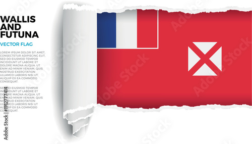 Flag of Wallis And Futuna. Flag revealed through torn paper rolled up on a transparent background
