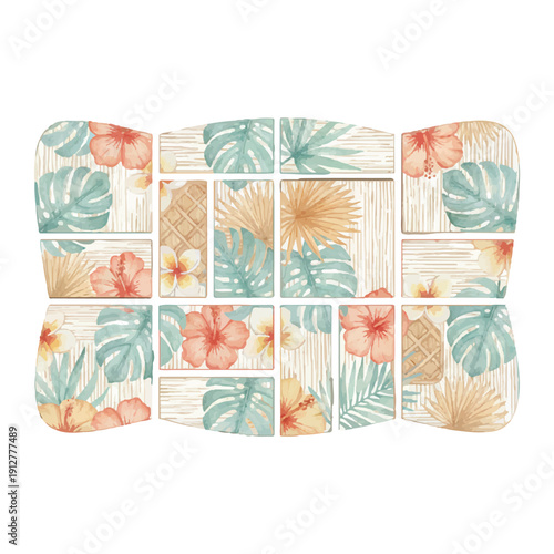 Summer Decorative Wall Panel Watercolor Illustration Patterned Art Isolated on White Background
