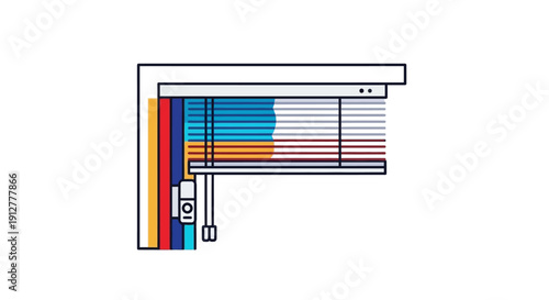 Modern Window Blinds Icon. Venetian Slats Outline Vector Illustration for Interior Design, Privacy, Shade, and Light Control Element.