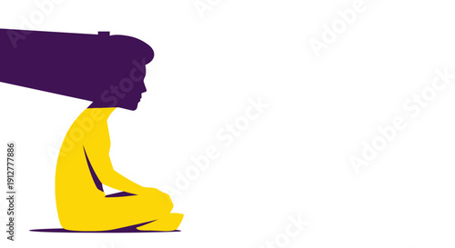 Minimalist Music Immersion and Deep Focus. Person Silhouette Sitting with Headphones. Digital Wellness, Audio Therapy, and Meditation Concept Vector Art.
