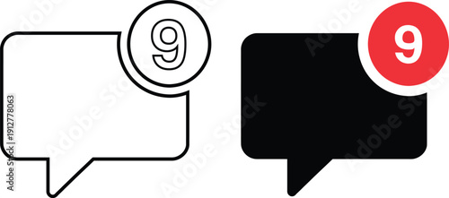 Message Notification Icons Set - Chat Bubble with Red Badge Count Vector