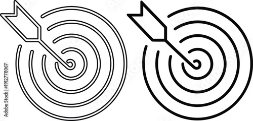 Minimalist Target with Arrow Vector Icons - Set of Thin and Bold Line Art for Business Success and Goal Achievement