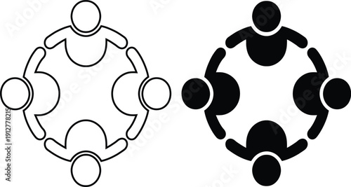 Abstract Teamwork Symbol and Unity Connection Icon Set Representing Community Collaboration, Partnership, and Diversity in Business or Social Groups.