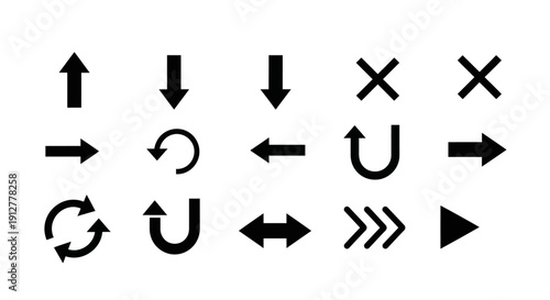 Collection of Black Arrow and Navigation Icons for Web and UI Design