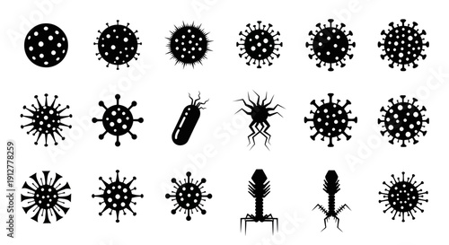 Diverse Virus and Bacteria Icons. Pathogen and Disease Microorganism Set