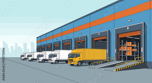 Modern Logistics Hub with Transportation and Shipping Operations Vector Illustration