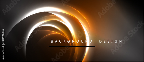 Abstract glowing lines form swirling shapes. Dark background emphasizes bright orange, white illumination. Modern design element.