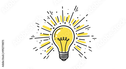 Bright Idea Light Bulb Icon, Creative Innovation and Problem Solving Concept