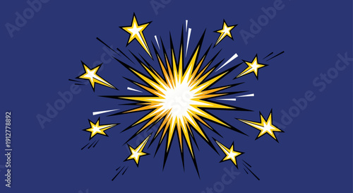 Bright Starburst Explosion on Blue Background - Dynamic Graphic Design Element