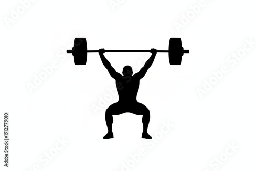 Strength Unveiled: The silhouette of a determined individual powerfully lifts a barbell overhead, showcasing the epitome of physical strength and unwavering commitment in a focused display of fitness.