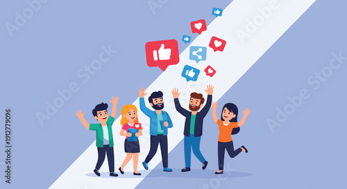 Group of People Celebrating Social Media Success.