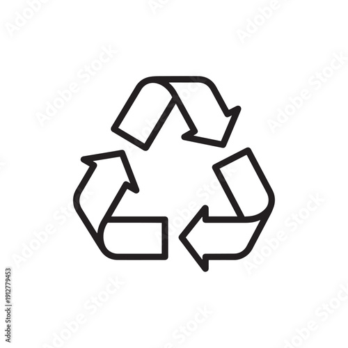 Simple black outline vector icon representing the universal symbol for recycling materials and conservation