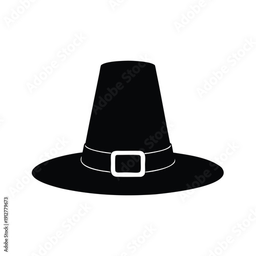 pilgrim hat silhouette vector illustration, Elegant black and white witch hat with buckle silhouette vector illustration
