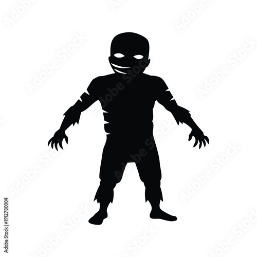 mummy silhouette vector illustration, Creepy monster with glowing eyes standing in a dark environment, silhouette vector illustration