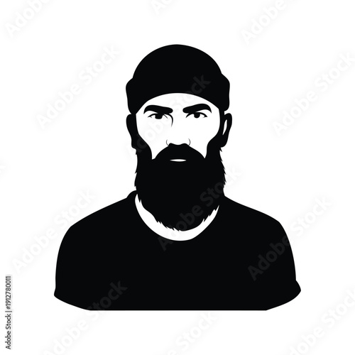 muslim man with beard silhouette vector illustration, Black and white silhouette of a bearded man wearing a beanie, detailed vector illustration design
