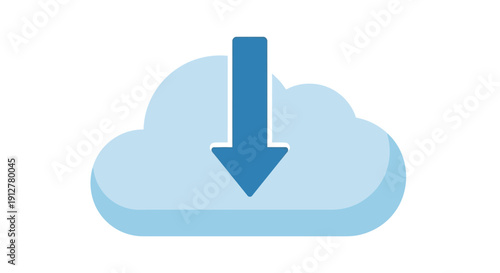 Cloud Download Icon: Blue Arrow Descending into Digital Cloud Symbol