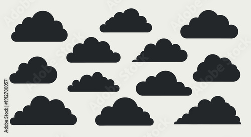 Collection of Dark Cloud Silhouettes on a Light Background