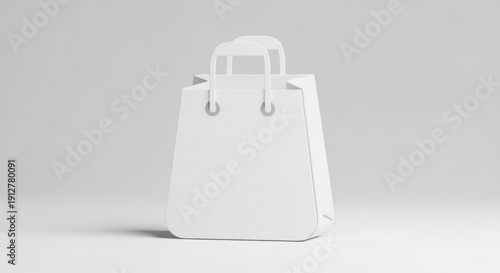 White paper bag with handles on plain background for shopping or branding purposes