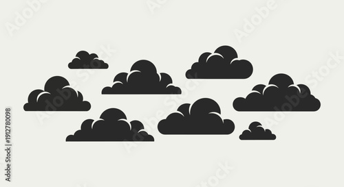Dark Cumulus Clouds Silhouette on Light Background, Minimalist Weather Icon