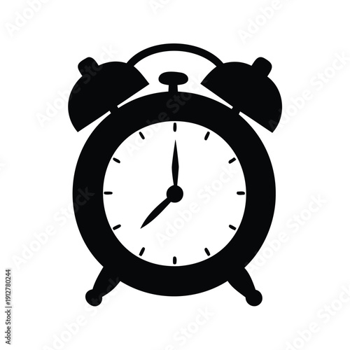 new year countdown clock silhouette vector illustration, Black and white alarm clock with bells, a classic timepiece, silhouette vector illustration