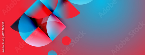 Abstract shapes blend vibrant red, blue hues. Smooth gradients create dynamic composition, modern aesthetic. Minimalist design evokes energy, movement.