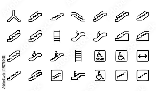 Stairs and stairway symbol icon collection staircase outline vector set for signage