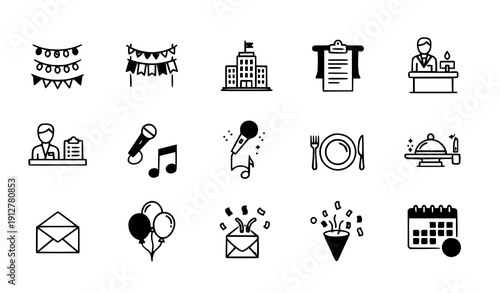 Event planning solid vector icon set