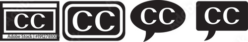 Closed caption icons. Subtitles and CC symbols. Universal Caption Symbols. accessibility, subtitles, communication symbols. Subtitles and CC symbols. Universal Caption Symbols. accessibility graphic