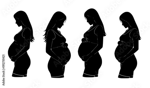 Motherhood Pregnancy Silhouette Icons Black Vector Set