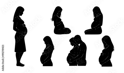 Minimal Pregnant Woman Silhouette Maternity Vector Bundle