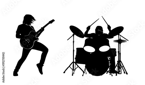 Live Music Band Silhouette Vector Guitar and Drums PNG