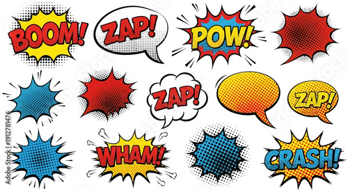 Comic Book Sound Effects - Boom, Zap, Pow, Wham, Crash, Explosion Speech Bubbles
