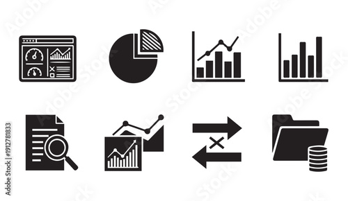 Business data analysis icons set for presentations and reports