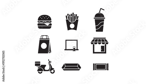 Modern food delivery icons set for restaurant business