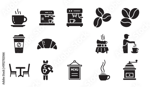 Coffee shop icons set with coffee cups and beans