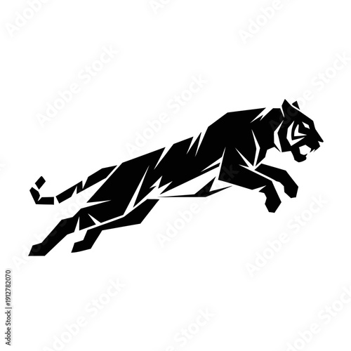 Black Panther Leaping Silhouette Illustration, Jumping Leopard Mascot Logo, Agile Predator Vector for Premium Branding