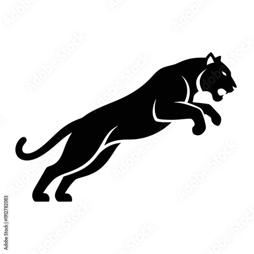 Black Panther Leaping Silhouette Illustration, Jumping Leopard Mascot Logo, Agile Predator Vector for Premium Branding